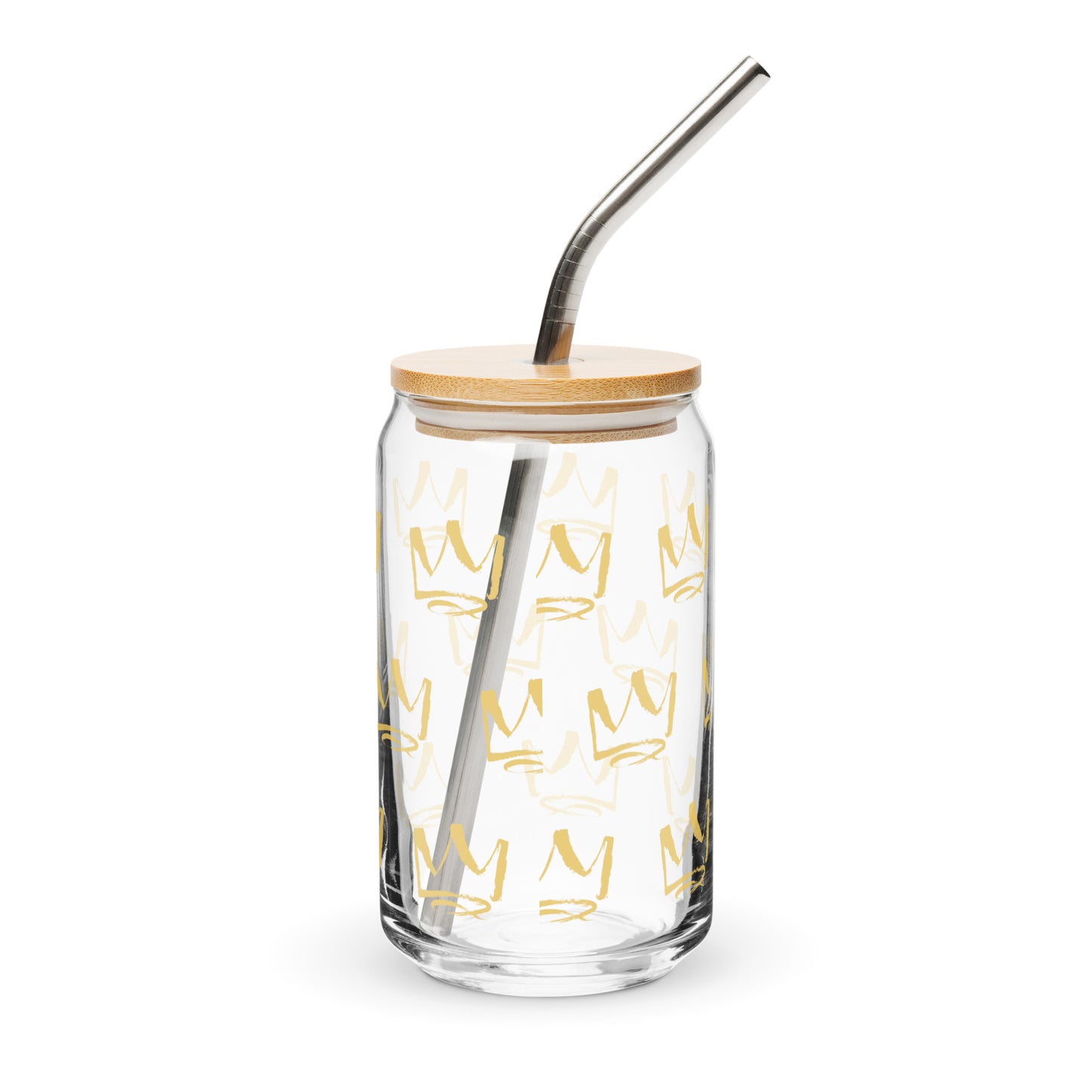 Worthfulness Crown Can-Shaped Glass with Lid & Straw