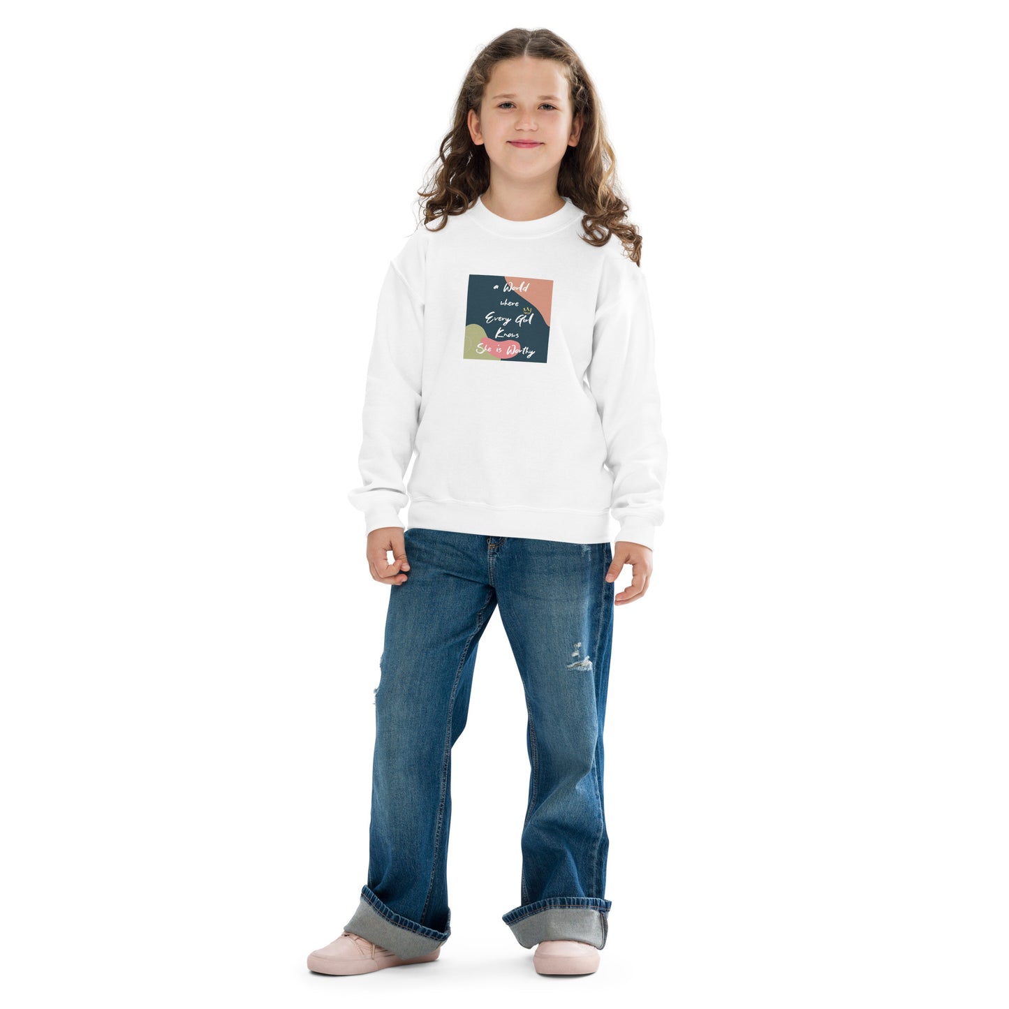 'A World where Every Girl Knows She is Worthy' Youth Crewneck Sweatshirt